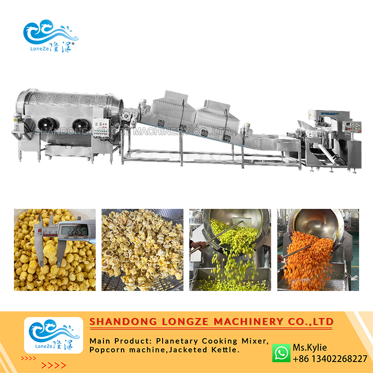 industrial popcorn production line, automatic popcorn production line, flavored popcorn production line