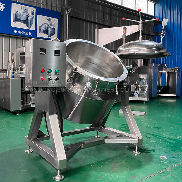 Industrial automatic stainless steel steam pressure soup pot is a cooking equipment designed for industrial production needs. It combines stainless steel material, steam pressure technology and automatic control system, and is widely used in food processing, pharmaceutical, chemical and other fields.   Commercial Electric Large High Pressure Cooker,high pressure kettle vacuum cooking pot,Big capacity Gas Heated Industrial Pressure Cooker  一. Material characteristics Advantages of stainless steel Corrosion resistance: The pot body is made of stainless steel, which can resist the erosion of various chemical substances. In food processing, it can deal with salt, acidic substances in food; in the chemical industry, it can adapt to the contact of different chemical raw materials to ensure the long-term stable use of equipment. Hygiene: The surface of stainless steel is smooth and not easy to breed bacteria, which meets the strict requirements of food processing and pharmaceutical industries for hygiene standards. Strength and durability: Stainless steel has high strength and can withstand pressure changes during steam pressure cooking, ensuring the stability of the pot structure and long service life. Compared with other materials Compared with ordinary carbon steel, stainless steel will not rust, reducing the impact of rust on the quality of cooked products. Compared with aluminum alloy, stainless steel has better high temperature resistance and is more suitable for operation in high temperature environment such as steam pressure cooking.  Commercial Electric Large High Pressure Cooker,high pressure kettle vacuum cooking pot,Big capacity Gas Heated Industrial Pressure Cooker  二. Working Principle Steam Pressure Heating Principle The high-temperature steam generated by the external steam generator is transported through pipes to the steam heating area in the interlayer or bottom of the soup pot. The steam releases heat in these areas and transfers the heat to the material in the pot. Due to the existence of steam pressure, the boiling point of water in the pot increases. For example, under a certain pressure, the boiling point of water can increase from 100°C under standard atmospheric pressure to 120°C or even higher. This high-temperature environment accelerates the cooking process and improves production efficiency. Automation Control System Principle Temperature Control: The temperature sensor is installed in the pot to monitor the cooking temperature in real time. When the temperature reaches the preset value, the automatic control system adjusts the steam flow, reduces the steam input, and keeps the temperature stable. For example, when cooking meat in food processing, precise temperature control ensures that the meat reaches the ideal degree of doneness and taste. Pressure Control: The pressure sensor monitors the pressure in the pot and works in conjunction with the safety valve and the automatic control system. Once the pressure exceeds the safety range, the safety valve automatically opens, and the control system may take measures such as stopping steam input to ensure the safety of the equipment. Time Control: The operator can set the cooking time according to the type and requirements of the cooking material. When the set time is reached, the automatic control system automatically stops the cooking operation, which improves the accuracy and repeatability of the production process.     三. Functional characteristics High efficiency and energy saving Steam pressure cooking greatly increases the cooking speed and can significantly shorten the cooking time compared to the traditional normal pressure cooking method. For example, when cooking a large amount of beans, the cooking time can be reduced by 30% - 50%, which reduces energy consumption and improves production efficiency. Uniform cooking effect Reasonable pot structure and steam circulation system ensure that the materials in the pot are cooked evenly. Whether it is the center or the edge of the material can be heated evenly, avoiding the situation of local over-cooking or under-cooking, and ensuring the quality consistency of the cooked product. High safety guarantee Equipped with multiple safety devices, such as safety valves, pressure gauges, temperature sensors, etc. These devices work together to effectively prevent safety accidents such as explosions caused by excessive pressure and temperature out of control, and meet the safety regulations of industrial production. Easy to clean and maintain Stainless steel is easy to clean, and there is no complex structure inside the pot, which reduces material residue. Equipment components such as pipe interfaces and valves are designed to be easy to disassemble and install, which is convenient for daily cleaning and troubleshooting.     四. Application areas Food processing industry Meat processing: used for the cooking process before processing meat products such as ham and sausage to ensure that the meat is cooked thoroughly and tastes good. Grain and bean processing: can be used to cook beans to make soy milk, cook grains to make porridge, etc., to improve cooking efficiency and product quality. Vegetable processing: when making canned food or quick-frozen vegetables, pre-cook the vegetables to maintain the color and nutritional content of the vegetables. Pharmaceutical industry Used for the cooking and extraction of Chinese medicinal materials, by precisely controlling temperature and pressure, effectively extracting the effective ingredients in Chinese medicinal materials, and ensuring the safety and stability of the extraction process. Chemical industry Plays a role in the heating reaction or dissolution process of chemical raw materials, provides a stable heating environment for chemical reactions, and precisely controls temperature and pressure, which helps to improve the production quality of chemical products.