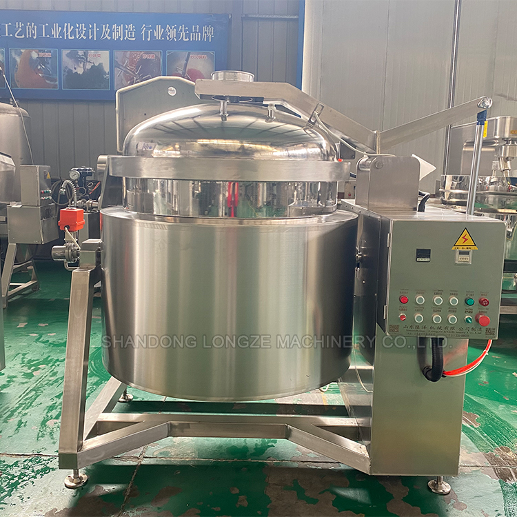 Industrial automatic stainless steel steam pressure soup pot is a cooking equipment designed for industrial production needs. It combines stainless steel material, steam pressure technology and automatic control system, and is widely used in food processing, pharmaceutical, chemical and other fields.   Commercial Electric Large High Pressure Cooker,high pressure kettle vacuum cooking pot,Big capacity Gas Heated Industrial Pressure Cooker  一. Material characteristics Advantages of stainless steel Corrosion resistance: The pot body is made of stainless steel, which can resist the erosion of various chemical substances. In food processing, it can deal with salt, acidic substances in food; in the chemical industry, it can adapt to the contact of different chemical raw materials to ensure the long-term stable use of equipment. Hygiene: The surface of stainless steel is smooth and not easy to breed bacteria, which meets the strict requirements of food processing and pharmaceutical industries for hygiene standards. Strength and durability: Stainless steel has high strength and can withstand pressure changes during steam pressure cooking, ensuring the stability of the pot structure and long service life. Compared with other materials Compared with ordinary carbon steel, stainless steel will not rust, reducing the impact of rust on the quality of cooked products. Compared with aluminum alloy, stainless steel has better high temperature resistance and is more suitable for operation in high temperature environment such as steam pressure cooking.  Commercial Electric Large High Pressure Cooker,high pressure kettle vacuum cooking pot,Big capacity Gas Heated Industrial Pressure Cooker  二. Working Principle Steam Pressure Heating Principle The high-temperature steam generated by the external steam generator is transported through pipes to the steam heating area in the interlayer or bottom of the soup pot. The steam releases heat in these areas and transfers the heat to the material in the pot. Due to the existence of steam pressure, the boiling point of water in the pot increases. For example, under a certain pressure, the boiling point of water can increase from 100°C under standard atmospheric pressure to 120°C or even higher. This high-temperature environment accelerates the cooking process and improves production efficiency. Automation Control System Principle Temperature Control: The temperature sensor is installed in the pot to monitor the cooking temperature in real time. When the temperature reaches the preset value, the automatic control system adjusts the steam flow, reduces the steam input, and keeps the temperature stable. For example, when cooking meat in food processing, precise temperature control ensures that the meat reaches the ideal degree of doneness and taste. Pressure Control: The pressure sensor monitors the pressure in the pot and works in conjunction with the safety valve and the automatic control system. Once the pressure exceeds the safety range, the safety valve automatically opens, and the control system may take measures such as stopping steam input to ensure the safety of the equipment. Time Control: The operator can set the cooking time according to the type and requirements of the cooking material. When the set time is reached, the automatic control system automatically stops the cooking operation, which improves the accuracy and repeatability of the production process.     三. Functional characteristics High efficiency and energy saving Steam pressure cooking greatly increases the cooking speed and can significantly shorten the cooking time compared to the traditional normal pressure cooking method. For example, when cooking a large amount of beans, the cooking time can be reduced by 30% - 50%, which reduces energy consumption and improves production efficiency. Uniform cooking effect Reasonable pot structure and steam circulation system ensure that the materials in the pot are cooked evenly. Whether it is the center or the edge of the material can be heated evenly, avoiding the situation of local over-cooking or under-cooking, and ensuring the quality consistency of the cooked product. High safety guarantee Equipped with multiple safety devices, such as safety valves, pressure gauges, temperature sensors, etc. These devices work together to effectively prevent safety accidents such as explosions caused by excessive pressure and temperature out of control, and meet the safety regulations of industrial production. Easy to clean and maintain Stainless steel is easy to clean, and there is no complex structure inside the pot, which reduces material residue. Equipment components such as pipe interfaces and valves are designed to be easy to disassemble and install, which is convenient for daily cleaning and troubleshooting.     四. Application areas Food processing industry Meat processing: used for the cooking process before processing meat products such as ham and sausage to ensure that the meat is cooked thoroughly and tastes good. Grain and bean processing: can be used to cook beans to make soy milk, cook grains to make porridge, etc., to improve cooking efficiency and product quality. Vegetable processing: when making canned food or quick-frozen vegetables, pre-cook the vegetables to maintain the color and nutritional content of the vegetables. Pharmaceutical industry Used for the cooking and extraction of Chinese medicinal materials, by precisely controlling temperature and pressure, effectively extracting the effective ingredients in Chinese medicinal materials, and ensuring the safety and stability of the extraction process. Chemical industry Plays a role in the heating reaction or dissolution process of chemical raw materials, provides a stable heating environment for chemical reactions, and precisely controls temperature and pressure, which helps to improve the production quality of chemical products.