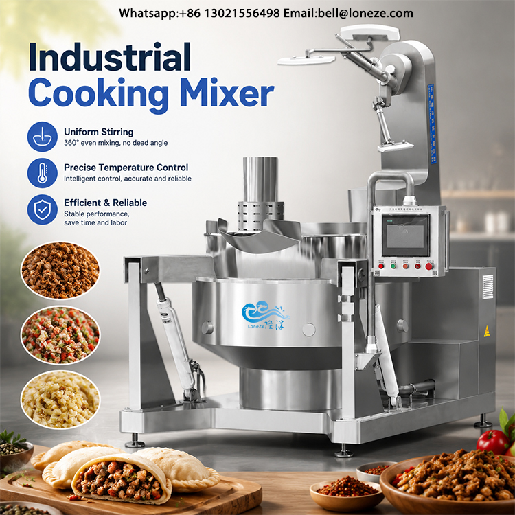 Industrial cooking mixer, Empanada filling machine, meat and vegetable cooking wok, commercial food mixer