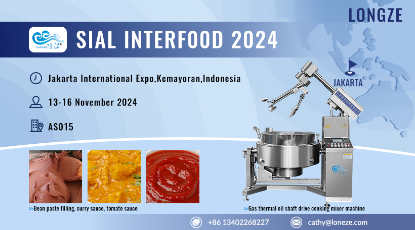 2024 SIAL InterFOOD Exhibition，Gas cooking mixer machine，Industrial automatic gas thermal oil cooking pot with mixer