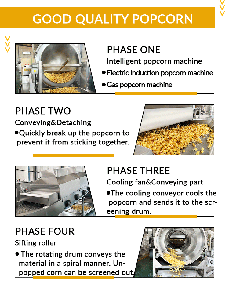 popcorn processing line, popcorn production line, industrial popcorn production line