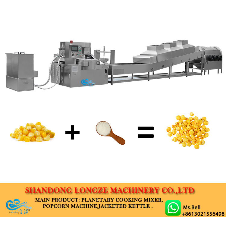 caramel popcorn production line， industrial popcorn production line. automatic popcorn machine