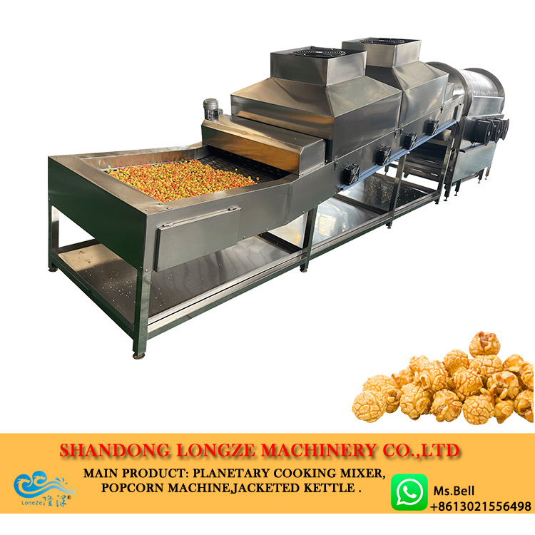 caramel popcorn production line， industrial popcorn production line. automatic popcorn machine