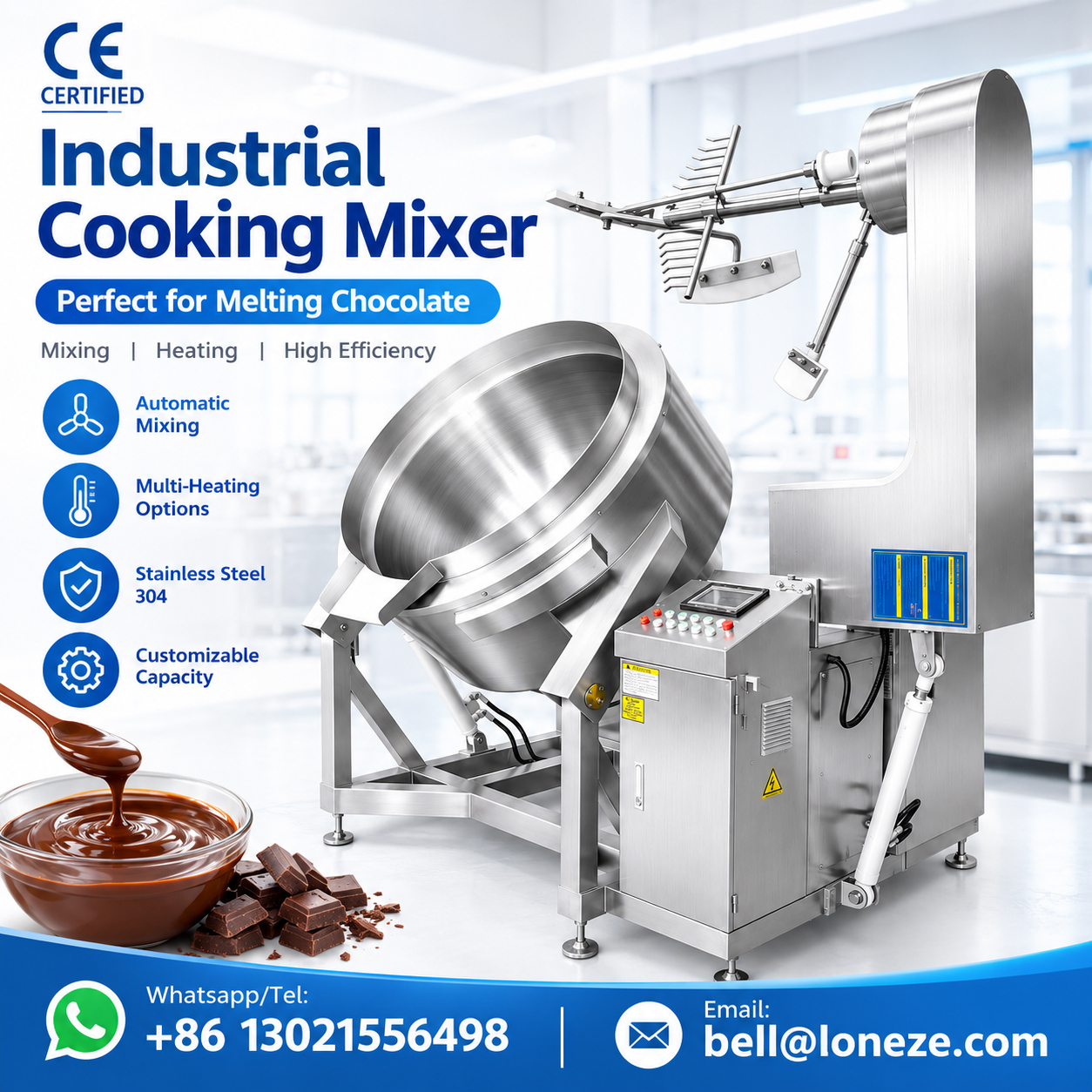 chocolate melting machine, chocolate sauce making machine, chocolate filling production equipment, confectionery cooking machine