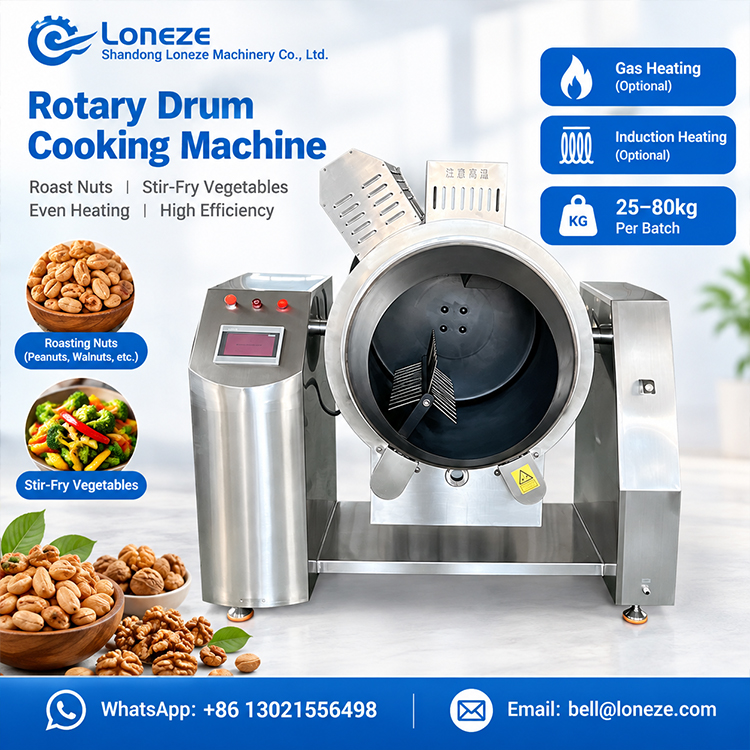 drum cooking machine, industrial stir frying machine, nut roasting machine, peanut candy production equipment