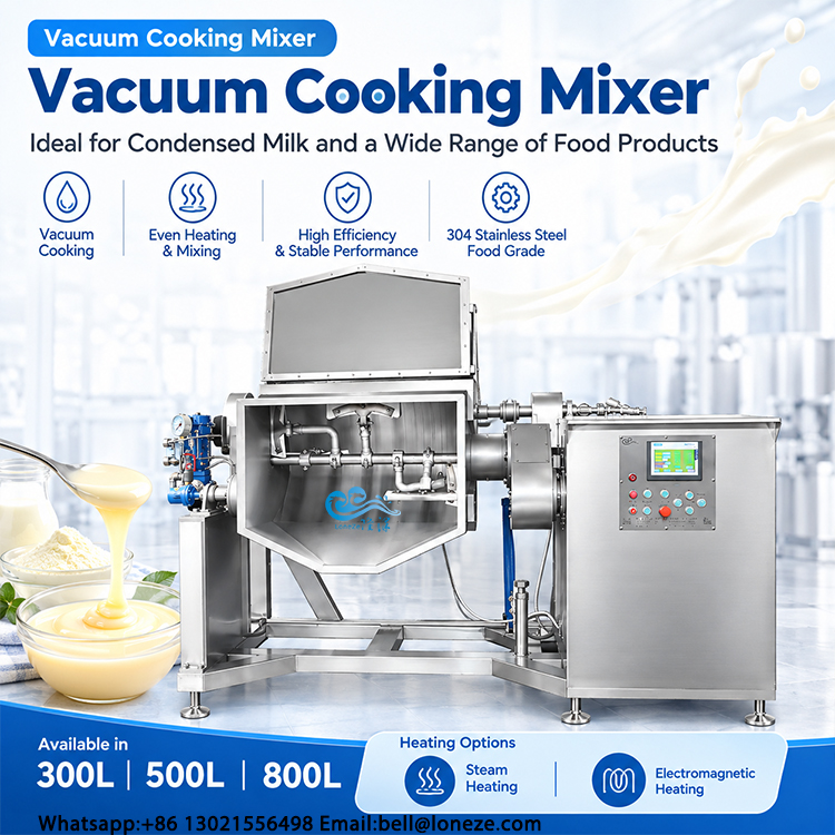 vacuum cooking kettle, Horizontal stirring cooking mixer, condensed milk making machine, steam heating stirring pan