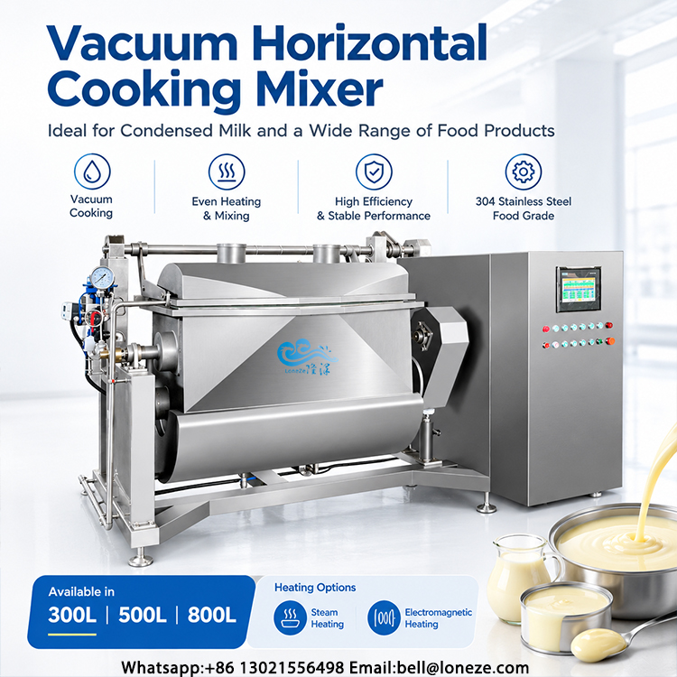 vacuum cooking kettle, Horizontal stirring cooking mixer, condensed milk making machine, steam heating stirring pan