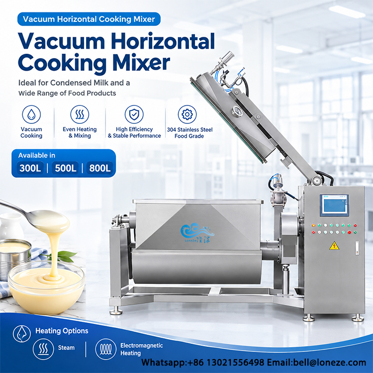 vacuum cooking kettle, Horizontal stirring cooking mixer, condensed milk making machine, steam heating stirring pan