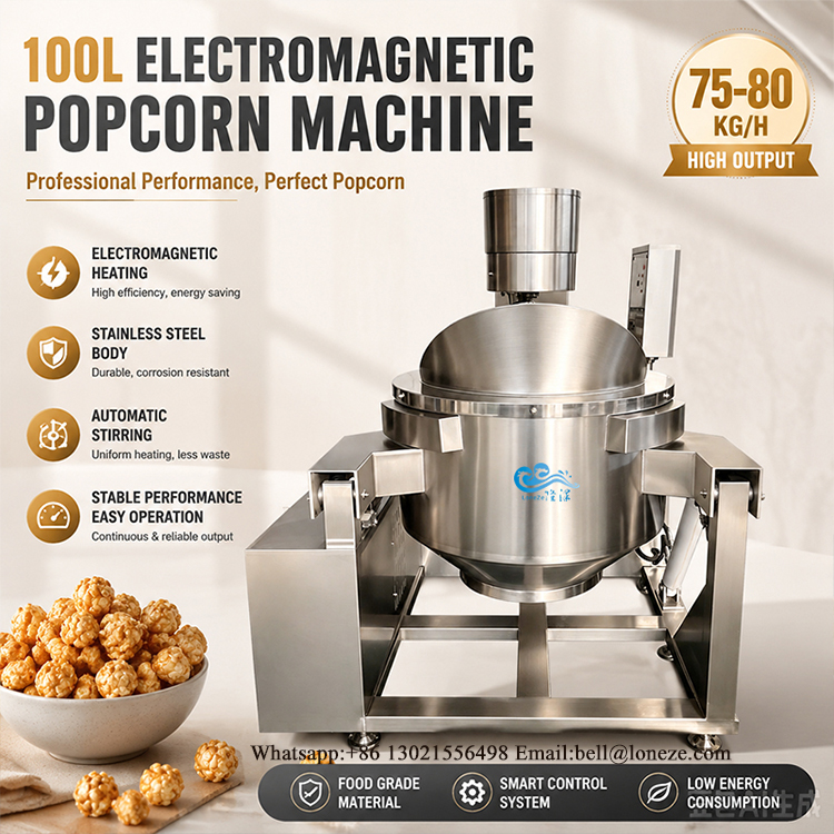 Industrial Popcorn Machine, Large-Scale Popcorn Factory Equipment, Automatic Popcorn Maker, Commercial Popcorn Production Machine