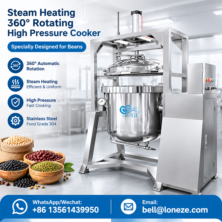 industrial bean cooker, rotating steam pressure cooker, natto soybean cooking equipment, commercial bean paste cooker